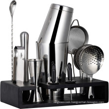 Hot selling 15pcs bar tools set Cocktail Shaker Set with Bambo Stand,Perfect Bartender Kit for Bar,with diverse cocktail utensil